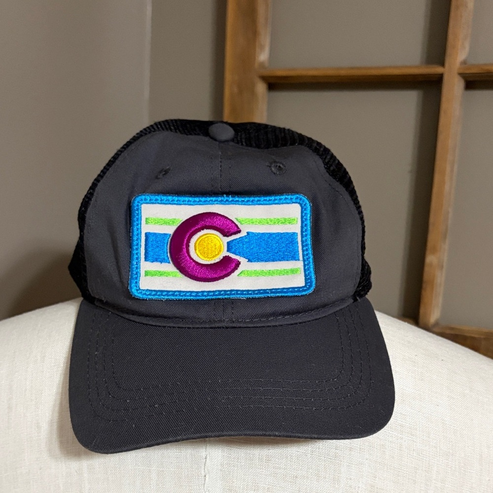 Black Trucker Hat with Colorful Colorado Patch